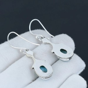 Boucles d'oreilles Larimar en argent sterling 925, faites à la main, ovales, pierres précieuses Larimar bleues, boucles d'oreilles pendantes, bijoux vintage bohèmes, cadeau pour femmes - Product Image 3