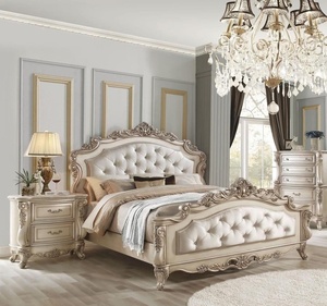 French Style <b>Antique</b> Design Hand Curved Tufted Bedroom Furniture Leather Panel Bedroom Set for Villa Hotel Apartment - Product Image 3