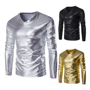 T-shirt brillant doré pour homme, manches longues, chemisier pour homme, haut d'été, costume de scène pour Noël, Halloween, fête - Product Image 5