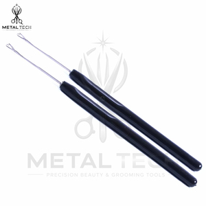 Black Handle Steel Wire Hair Extension Micro Ring Link <b>Threader</b> Latch Hook Pulling <b>Needle</b> Set Bulk Salon Installation Kit - Product Image 4