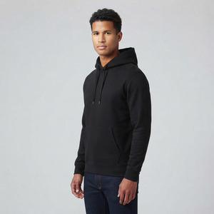 Men's <b>Black</b> Hooded Fleece <b>Sweatshirt</b> Loose Fit Casual Solid Color Knitted Anti-Pilling 180g Polyester/Rayon Autumn Wear - Product Image 2