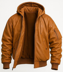 Men's Genuine Leather Winter Jackets with Stand Collar and Front Logo Quick Dry & Breathable Casual Style - Product Image 2