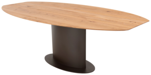 Table de salle à manger moderne en bois d'acacia massif, base ovale en tôle métallique, noir et naturel, écologique, facile à nettoyer, pour la maison et la cuisine - Product Image 6