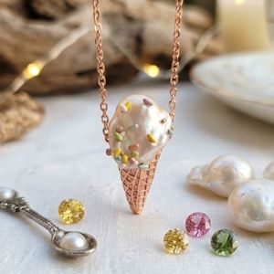 Lindo Collar con Colgante de Perla de Postre, Joyería de Moda para Mujer, Regalo, Collar de Helado - Product Image 1