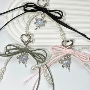 Y2K Sweet Lace Ribbon <b>Bow</b> Beaded Pendant Keychain Cute Tassel Bag Charm Phone Hanging Ornament Gift for Girls Women - Product Image 2