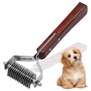 Flamia & Jabz Stainless Steel Dog Grooming Comb Wooden Handle 6 Blades Classic Style <b>Pet</b> Hair Removal Tool - Product Image 1