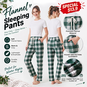 Pantalones de Pijama de Franela para Mujer, 100% Algodón, Pantalones Casuales para Dormir, Pantalones de Pijama a Cuadros con Cintura Ajustable - Product Image 6