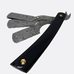 Rasoir de barbier pour homme IKZARSA avec lame en acier Damas, manche en corne de buffle noir, rasoir à lame unique pour le visage et le corps, usage professionnel - Product Image 5