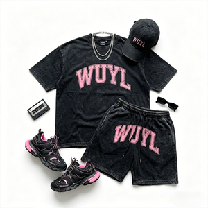 OEM Acid Wash Graphic Men's Streetwear T-<b>Shirt</b> and Shorts Set <b>Y2K</b> Urban Oversized Heavyweight Cotton Tracksuit Summer Outfit - Product Image 5