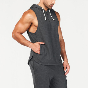 Men's Sleeveless Hooded Sweatshirt Half Zip Muscle Tank Gym <b>Workout</b> Cotton Fleece Sportswear Cut Off <b>Hoodie</b> - Product Image 3