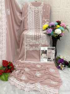 ชุดสาหรี่กามีซปักลายผ้าจอร์เจตต์ฟ็อกซ์ ฟอร์ เกออร์เจตต์ แบบกึ่งสำเร็จรูป สำหรับงานแต่งงาน งานดิวาลี และงานปาร์ตี้ - Product Image 5