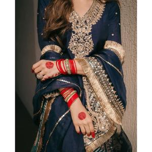 ผ้าชิรอนสีกรมท่าสำหรับนักออกแบบลำดับการปักลายพื้นด้านล่างสำหรับใส่ทำงานประดับเลื่อมสองสีฟ้า - Product Image 4