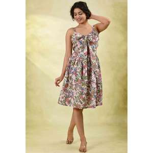 Vestido Floral Ajustado y Evase, Ecológico y Lavable para Mujer, Vestido Midi sin Mangas con Cintura Ajustable, Vestido Casual de Verano - Product Image 3