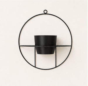 Modern Minimalist Circular Metal Wall Planter Black Powder Coated Iron Hanging Plant <b>Pot</b> for Indoor Living Room & Garden - Product Image 2