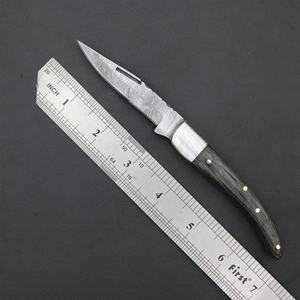 มีดพับเหล็กดามัสกัส ปลายแหลม ด้ามไม้ ใบมีดตรง หนา 0.6 มม. - Product Image 6