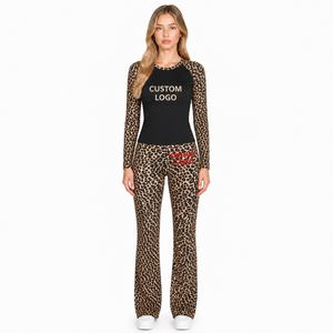 Women Sets High Waist <b>Flared</b> <b>Leggings</b> Set Leopard Print Shirts And <b>Legging</b> Set Clothing Women 2 Pieces Lounge Sets 2026 - Product Image 3