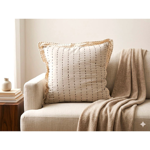 Premium 100% Cotton Embroidered <b>Cushion</b> <b>Cover</b> with Contrast Scalloped Trim | Decorative Pillow <b>Cover</b>, Living Room & Home - Product Image 4