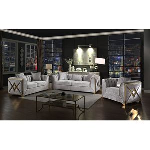 Velencia Set da soggiorno moderno in argento 3 pezzi - Product Image 1