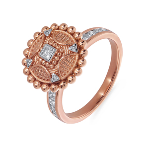 Anillo de Diamantes Floral Vintage de Lujo en Oro Rosa de 18K con Diamante Cuadrado en el Centro y Diseño de Halo con Cuentas - Product Image 3