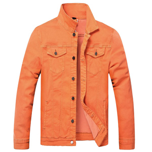 Blouson en jean orange pour homme 2026, col montant, coupe ajustée décontractée, en coton, pour l'automne, disponible à la vente en ligne - Product Image 1