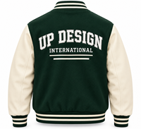 Veste universitaire verte personnalisée avec manches crème, veste de baseball brodée, veste bomber streetwear premium pour le collège