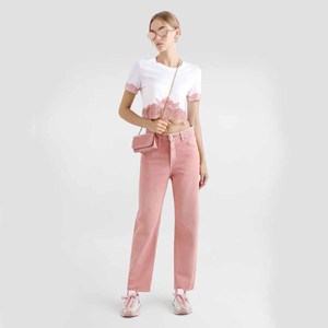 Crop top blanc pour femme avec bordure en dentelle rose, manches courtes, col rond, t-shirt en tricot, style mignon printemps été - Product Image 6