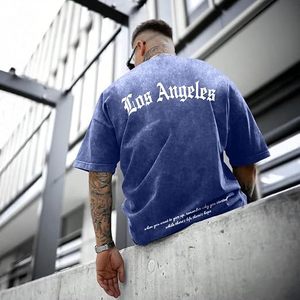 T-shirts graphiques vintage surdimensionnés pour hommes, streetwear de Los Angeles, délavés à l'acide, amples, décontractés, en coton - Product Image 4