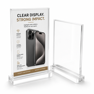 Support de présentation de table en acrylique transparent blanc écologique A4 double face pour la promotion en magasin et au bureau - Product Image 1