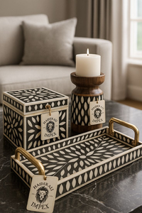 Plateau de service Art Déco personnalisé en os incrusté, avec plusieurs options de couleurs |   Plateau de Diwali indien artisanal à ressorts mobiles - Product Image 2