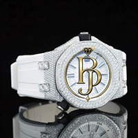 Reloj Mecánico Japonés Unisex Briva Jewels BJ-08 con Correa de Caucho, Analógico, Tono Oro Blanco, Moissanita, Caja de Acero Inoxidable de 41 mm