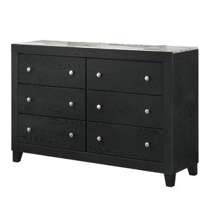 Comò Moderno Contemporaneo a 6 Cassetti, 1 Pezzo, con Piano in Finto Marmo Bianco e Finitura Nera, Arredamento Camera da Letto - Product Image 1