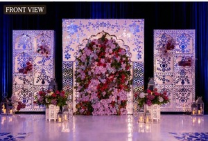 Majestic Muslim Mangni Ceremony Stage Decor Outdoor wedding <b>mirror</b> arch Elegant Moroccan style frame Wooden backdrop arch <b>panel</b> - Product Image 4