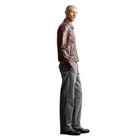Blouson Homme en Cuir Véritable Bordeaux Style Streetwear Col Chemise Fermeture Éclair Devant Coupe Courte Premium Minimaliste OEM Vêtement d'extérieur Décontracté Tendance