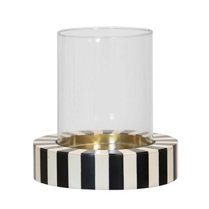 Decorative Antique Striped Black White Ceramic Candle Stand with Gold Inner Base for Home Decoration - Product Image 4