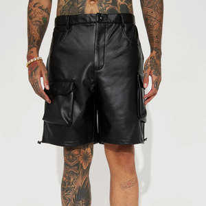 Pantalones Cortos de Cuero Casuales para Hombre, Ligeros, Diseño Personalizado de Última Moda, con Bolsillos, Color Liso, Teñido Uniformemente, en Venta al Por Mayor - Product Image 1