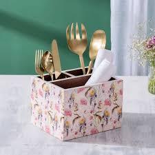 Porte-couverts en bois floral pour la cuisine, table à manger, organisateur multi-sections pour cuillères et fourchettes - Product Image 5