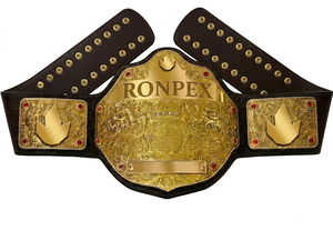 เข็มขัดแชมป์ระดับพรีเมียมคุณภาพสูง Ronpex International ผลิตตามสั่ง ทำจากทองเหลืองและหนังอย่างดี สำหรับมวย เทควันโด มวยปล้ำ - Product Image 3