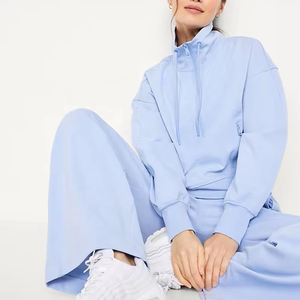 Conjunto Deportivo de 2 Piezas para Mujer, Color Azul Claro, Sudadera con Cierre de Media Cremallera y Pantalones Jogger, Ropa Deportiva Informal para Chicas - Product Image 4