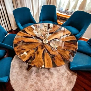 Mesa de Comedor Rectangular de Lujo Hecha a Mano con Madera de Acacia y Resina Epoxi para Hogar, Oficina, Hotel, Sala de Estar, Regalo de Diwali - Product Image 4