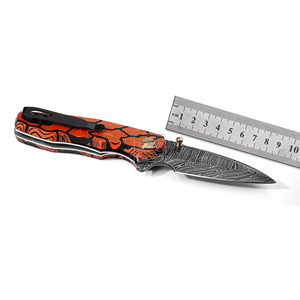 Navaja de bolsillo plegable de acero de Damasco premium DIY con mango de Micarta personalizado con huella dactilar y funda de cuero profesional EDC - Product Image 4