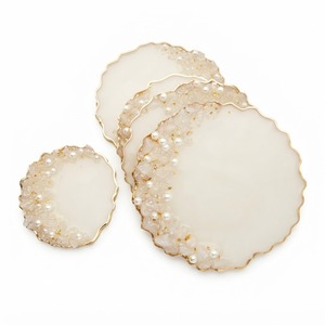 Juego de posavasos redondos de resina epoxi transparente de lujo, personalizados al por mayor, con elegante lámina plateada y remolinos blancos, para bebidas, en venta. - Product Image 3