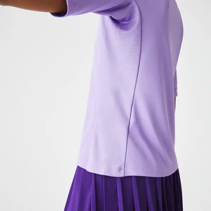 เสื้อโปโลผู้หญิงสีม่วงอ่อน คอเสื้อตัดสี ผ้าฝ้ายผสมเนื้อนุ่ม ระบายอากาศได้ดี แขนสั้น สไตล์ลำลอง - Product Image 5