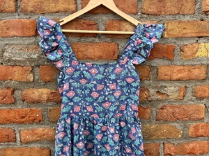 Robe longue en coton indien imprimé à la main, 100% coton, avec broderie florale, col carré, tunique pour femmes - Product Image 4