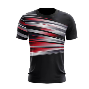 Camiseta Deportiva de Manga Corta para Hombre, Rayas Rojas y Negras, Cuello Redondo, Secado Rápido, Tejido de Poliéster, Corte Regular - Product Image 3