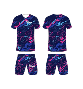 Conjunto de Camiseta de Fútbol Sublimada Rosa y Azul con Diseño de Remolino para Hombre, Cuello en V, Manga Corta, Uniforme Deportivo Transpirable, Venta al Por Mayor OEM - Product Image 1