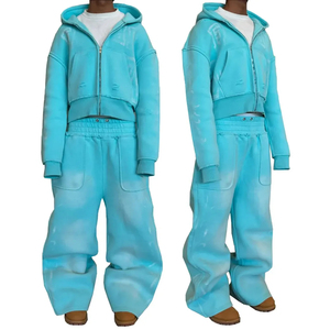 Custom Premium Sun Fade Zipper Tracksuit Oversize Hoodie Baggy Trouser Silk Screen Printing Tracksuit Streetwear Look For Unisex - Product Image 1