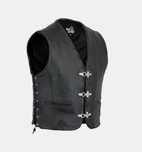 Chaleco de cuero negro estilo motero para hombre, tallas S a 3XL - Product Image 1