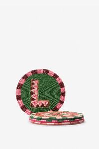 Juego de Posavasos Redondos con Cuentas de Hojas de Ajenjo Navideñas, Hechos a Mano con Cuentas de Vidrio, en Tonos Marfil, Dorado y Rojo, Artículos Decorativos Festivos para la Mesa - Product Image 3