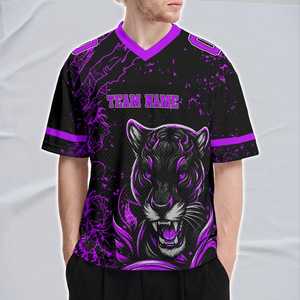 เสื้อฟุตบอลอเมริกันผู้ชายลายเสือดำแบบกำหนดเอง - ชื่อและหมายเลขผู้เล่นทีมแบบกำหนดเอง พิมพ์ดิจิทัลโพลีเอสเตอร์ 100% - Product Image 4