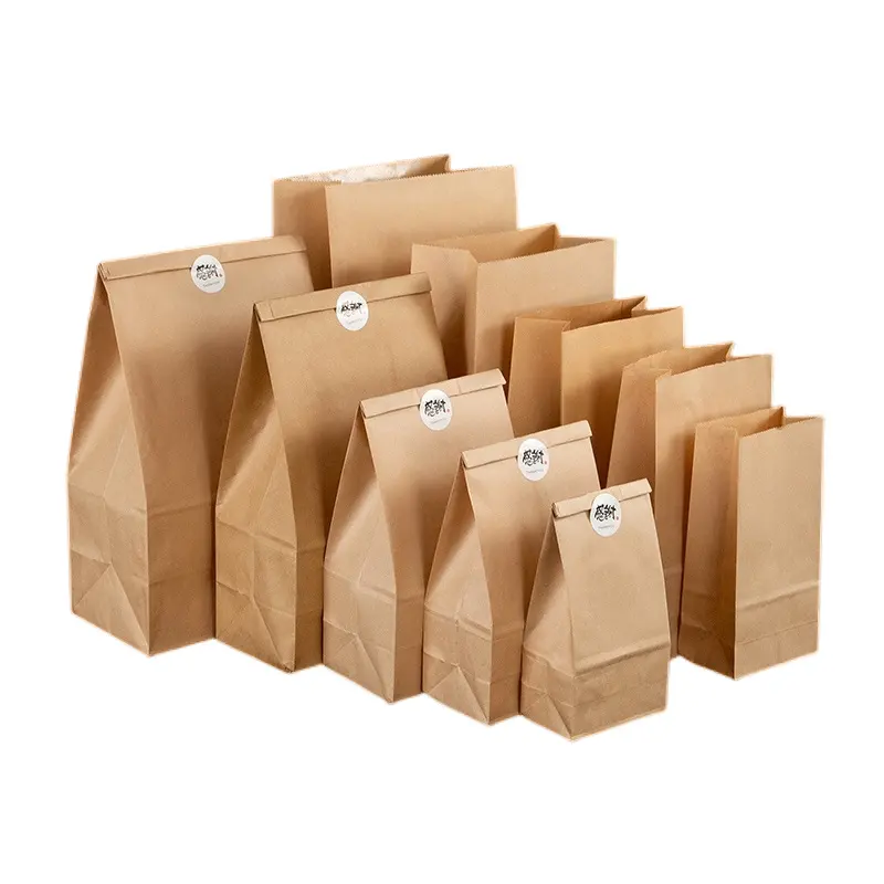 Sac de rangement de bonbons en papier kraft brun carré recyclé durable guangdong papier kraft bon marché sacs à emporter de pain de Noël avec logo
